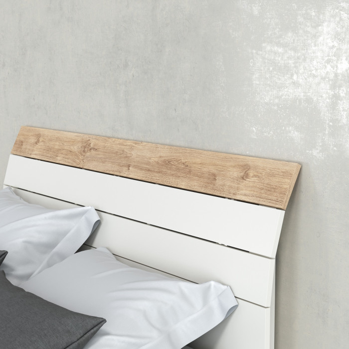 Муссон Кровать 11.41 + ортопед + Тумба 16.03, цвет белый/дуб эндгрейн элегантный, сп. м. 1600х2000 мм., б/м