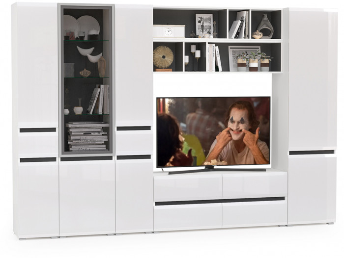 Сидней Комплектация № 035, корпус белый/чёрный/фасады МДФ белый глянец