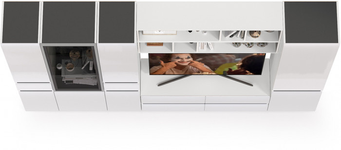 Сидней Комплектация № 035, корпус белый/чёрный/фасады МДФ белый глянец