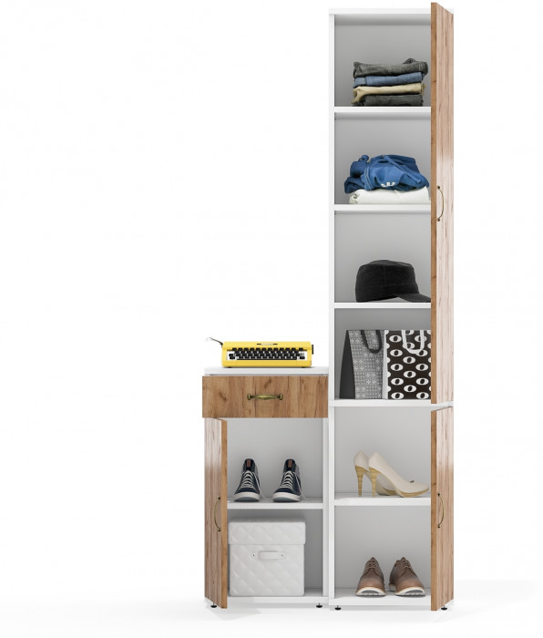 Лидер-8 Пенал МД 22Б + Тумба МД 3.15, белый шагрень/крафт золото