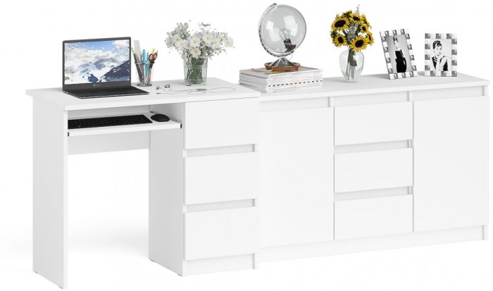 Мори компьютерный стол МС-6 правый + Комод МК1200.3, белый