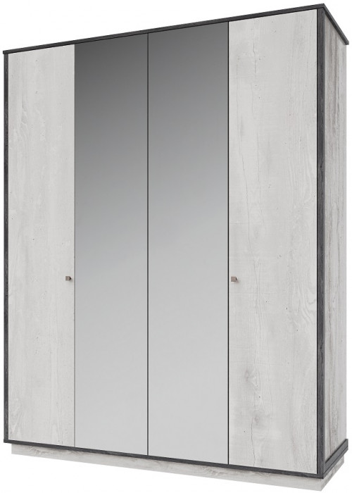 Шкаф 4-х дверный с зеркалом "Тиффани" - Бетон пайн светлый/Дуб шале графит