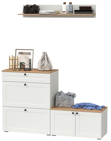 Остин Прихожая 65, цвет белый шагрень/дуб крафт золотой, ШхГхВ 160х41,9х160 см., универсальная сборка