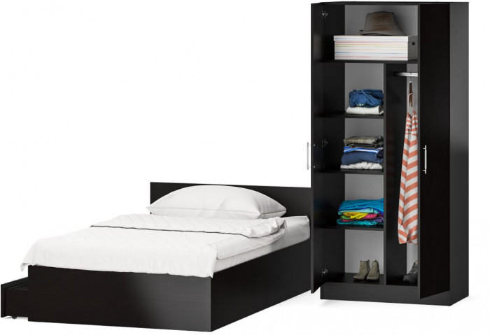 Кровать с ящиками 1200 + Шкаф 2-х створчатый Стандарт, венге