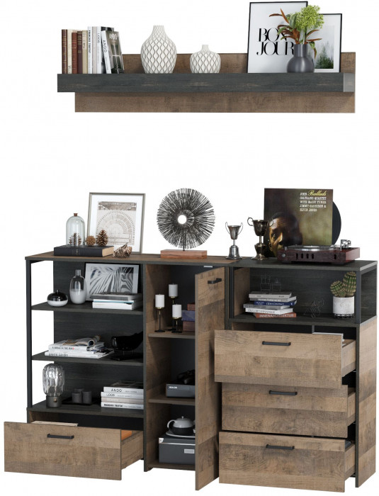 Трувор Гостиная 004, цвет дуб гранж песочный/интра, ШхГхВ 175х37х195 см., универсальная сборка