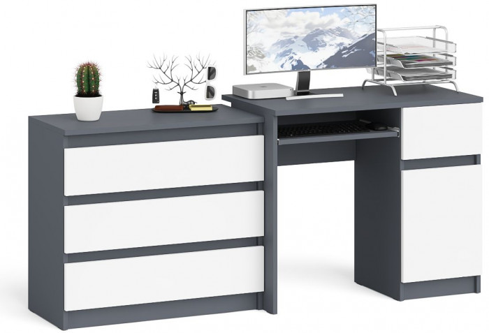 Мори Стол компьютерный МС-1 правый + Комод МК800.1, цвет графит/белый, ШхГхВ 170,4х50х76,6 см., выдвижной ящик справа, НЕ универсальная сборка