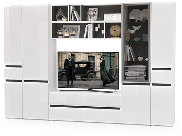 Сидней Комплектация № 036, корпус белый/чёрный/фасады МДФ белый глянец