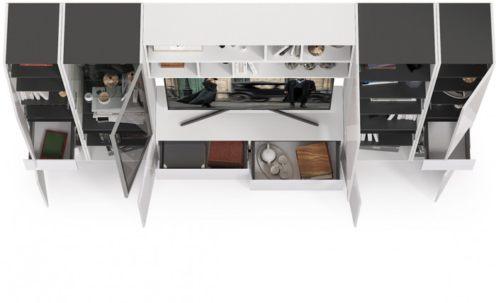 Сидней Комплектация № 036, корпус белый/чёрный/фасады МДФ белый глянец