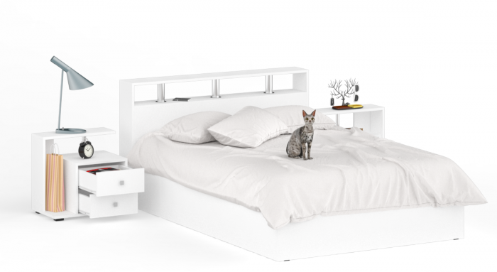 Камелия Кровать 1400 + две тумбы, белый