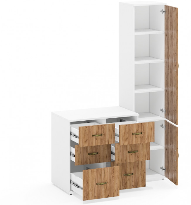 Лидер-8 Пенал МД 22Б + Тумба МД 3.16 + Тумба МД 3.16, белый шагрень/крафт золото