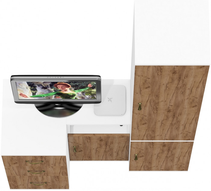 Лидер-8 Пенал МД 22Б + Тумба МД 3.16 + Тумба МД 3.19, цвет белый шагрень/крафт золото, ШхГхВ 120х50х190 см., универсальная сборка