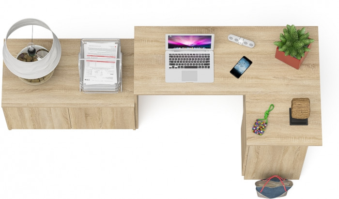 Мори Стол компьютерный МС-16 правый + Тумба МА900.1, цвет дуб сонома, ШхГхВ 214,8х84,9х76,6 см., выдвижные ящики справа, НЕ универсальная сборка