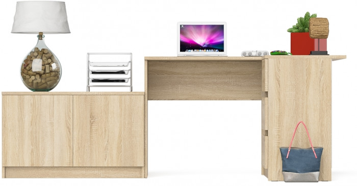 Мори Стол компьютерный МС-16 правый + Тумба МА900.1, цвет дуб сонома, ШхГхВ 214,8х84,9х76,6 см., выдвижные ящики справа, НЕ универсальная сборка