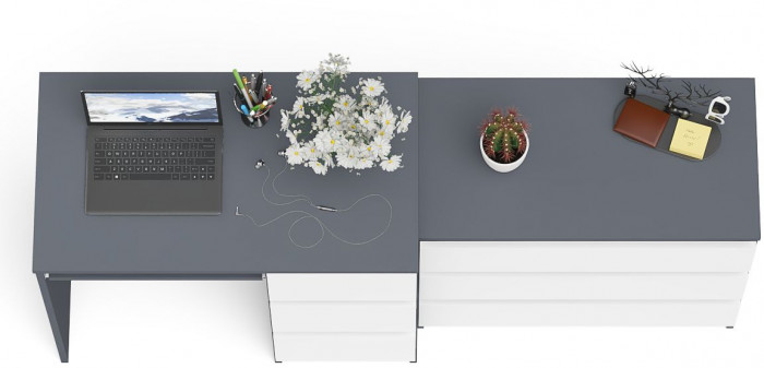 Мори Стол компьютерный МС-6 правый + Комод МК800.1, цвет графит/белый, ШхГхВ 170,4х50х76,6 см., выдвижные ящики справа, НЕ универсальная сборка