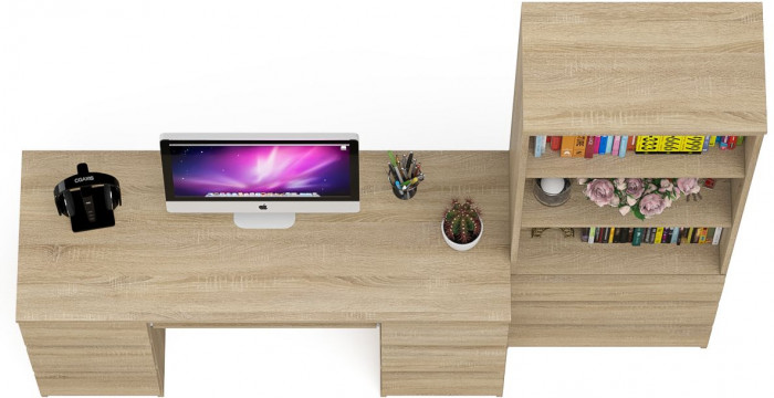 Мори компьютерный стол МС-2 + Стеллаж МСТ600.3, дуб сонома