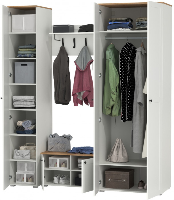 Остин Прихожая 43, белый шагрень/дуб крафт золотой