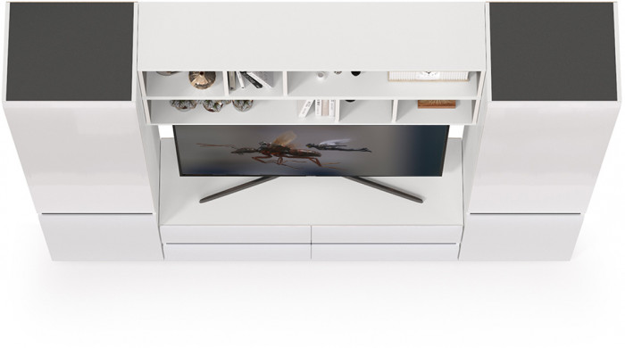 Сидней Комплектация № 037, корпус белый/чёрный/фасады МДФ белый глянец