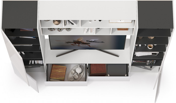 Сидней Комплектация № 037, корпус белый/чёрный/фасады МДФ белый глянец