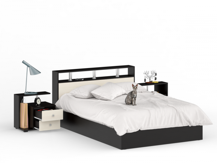 Камелия Кровать 1400 + две тумбы, венге/дуб лоредо