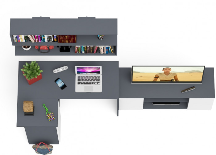 Мори компьютерный стол МС-16 левый + Тумба МТВ1200.1 + Полка 1200, графит/белый