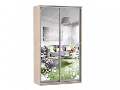 Шкаф купе Модерн 1190х450 2-х дверный 2-х секционный зеркальный с пескоструем №3 ясень