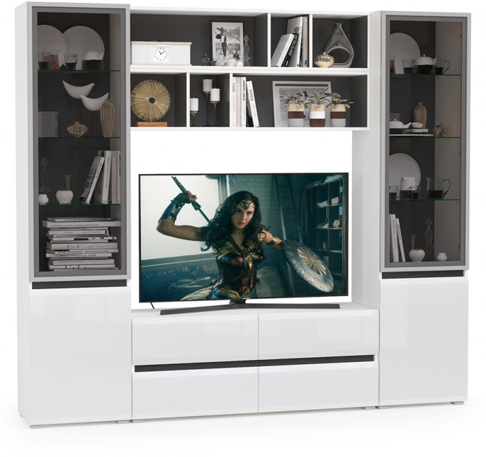 Сидней Комплектация № 038, корпус белый/чёрный/фасады МДФ белый глянец