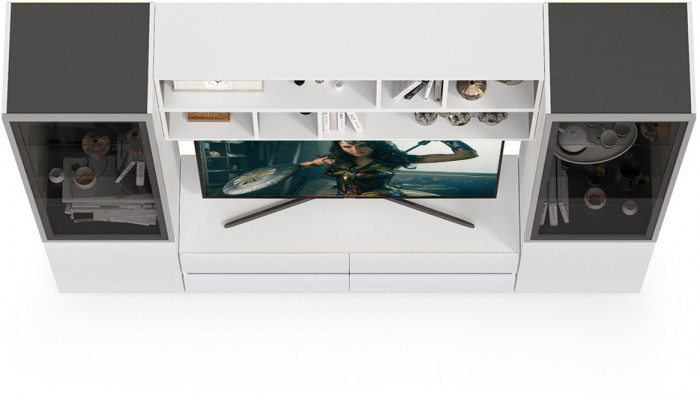 Сидней Комплектация № 038, корпус белый/чёрный/фасады МДФ белый глянец