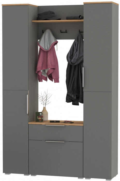 Октава Прихожая 18, цвет серый графит/дуб крафт золотой/фасады МДФ серый графит, ШхГхВ 129,3х35,4х197,6 см., универсальная сборка