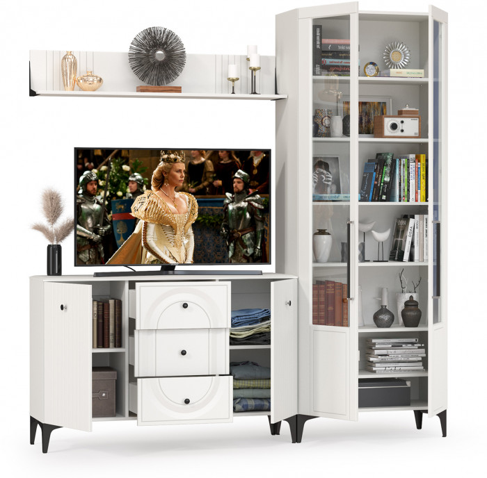 Валенсия Гостиная № 096, ЛДСП белый шагрень/МДФ белый шагрень