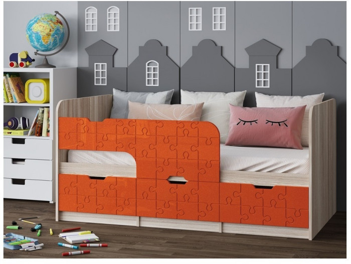 Детская кровать Юниор-9, 80х180 (Ваниль глянец, Ясень шимо светлый)