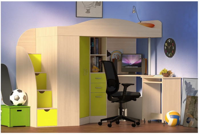 Кровать-чердак Юниор 4 (Венге/Лайм)