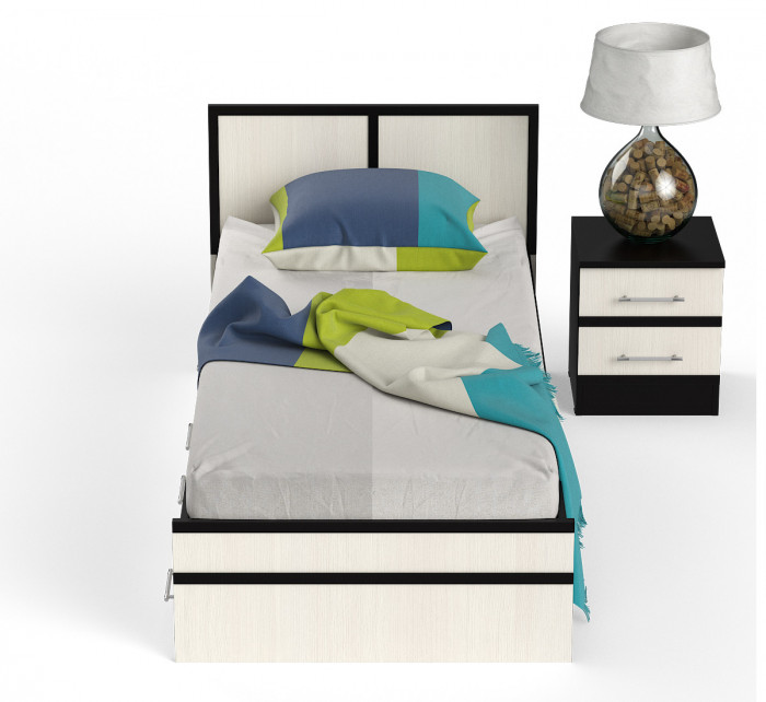 Сакура Кровать с ящиками 0900 + тумба, цвет венге/дуб лоредо, ШхГхВ 134х203,5х80 см., сп.м. 900х2000 мм., б/м, основание есть, универсальная сборка