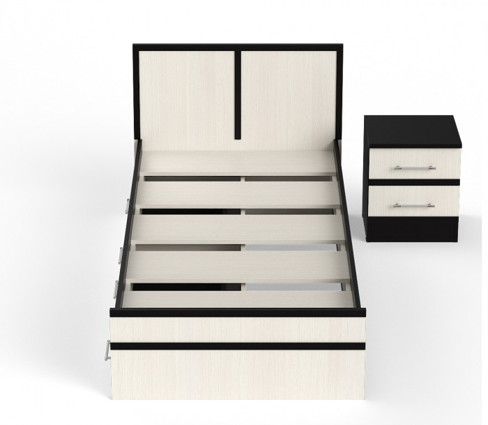 Сакура Кровать с ящиками 0900 + тумба, цвет венге/дуб лоредо, ШхГхВ 134х203,5х80 см., сп.м. 900х2000 мм., б/м, основание есть, универсальная сборка