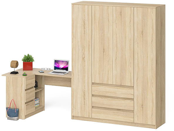 Мори компьютерный стол МС-16 левый + Шкаф МШ1600.1, дуб сонома