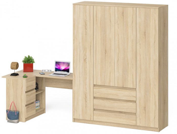 Мори компьютерный стол МС-16 левый + Шкаф МШ1600.1, дуб сонома
