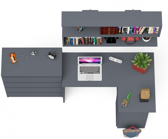 Мори компьютерный стол МС-16 правый + Комод МК800.4 + Полка 1200, графит