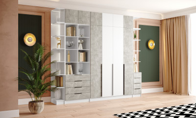 Шкаф Мадрид, композиция 10, Белый/Ателье светлое