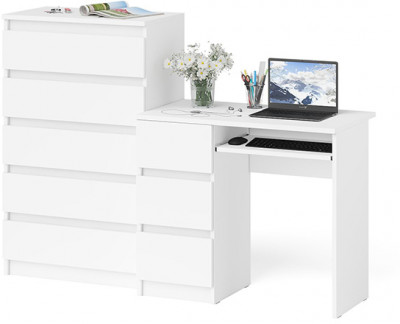 Мори Стол компьютерный МС-6 левый + Комод МК700.5, цвет белый, ШхГхВ 160,4х50х114 см., выдвижные ящики слева, НЕ универсальная сборка