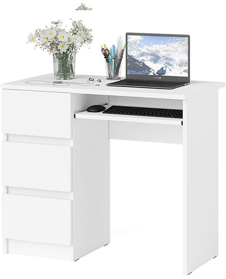 Мори Стол компьютерный МС-6 левый, цвет белый, ШхГхВ 90х50х76,6 см., выдвижные ящики слева, НЕ универсальная сборка