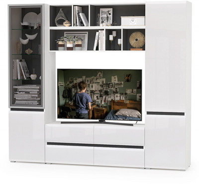 Сидней Комплектация № 039, корпус белый/чёрный/фасады МДФ белый глянец