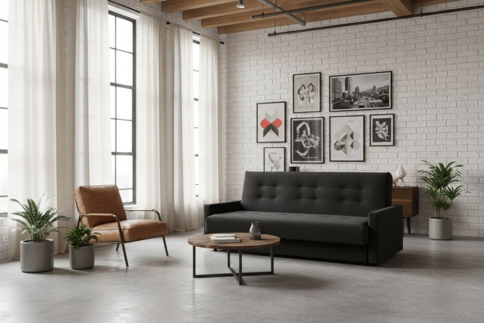 Раскладной диван-кровать, прямой, книжка, цвет черный, Милан 140