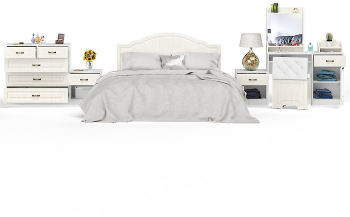 Ливерпуль Спальня № 2 12.46 + 10.118 + 10.117 + 14.02 + 10.103 + 11.08ОСН + две 08.146, ясень ваниль/белый