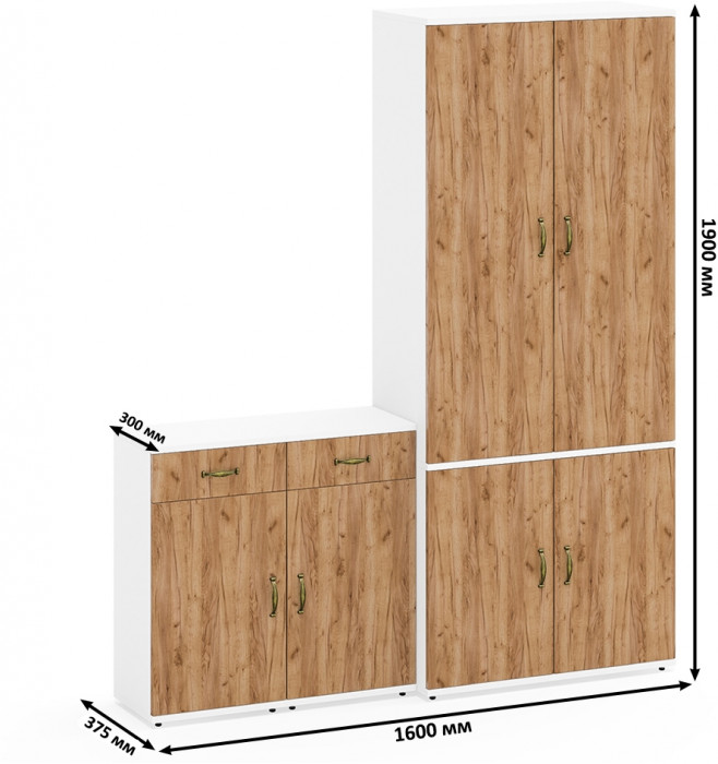 Лидер-8 Шкаф МД 20Б + Тумба МД 3.15 + Тумба МД 3.15, белый шагрень/крафт золото