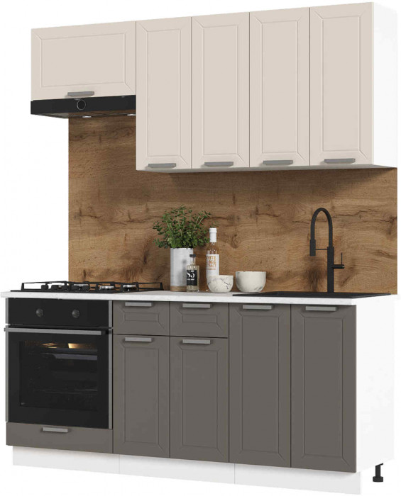 Кухня Альфа 1,8 м комби верх белый, низ вулкан (корпус белый, столешница мрамор лацио)