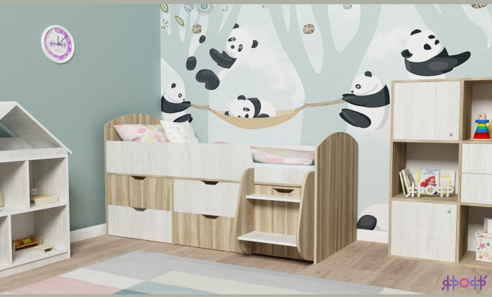 Кровать-чердак Малыш 7 (Дуб молочный/Белое дерево)