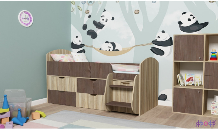 Кровать-чердак Малыш 7 (Дуб молочный/Белое дерево)