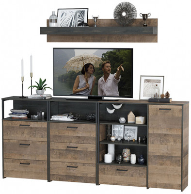 Трувор Гостиная 008, цвет дуб гранж песочный/интра, ШхГхВ 241х37х195 см., универсальная сборка