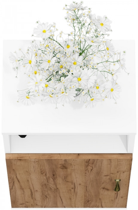 Лидер-8 Модуль Тумба МД 3.19, цвет белый шагрень/крафт золото, ШхГхВ 40х30х75 см., универсальная сборка (ниша и дверка)