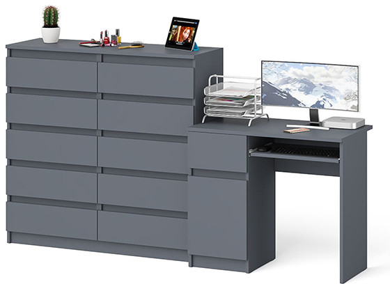 Мори Стол компьютерный МС-1 левый + Комод МК1200.10, цвет графит, ШхГхВ 210,4х50х115 см., выдвижной ящик слева, НЕ универсальная сборка