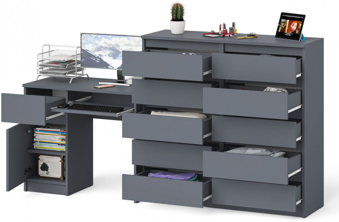 Мори Стол компьютерный МС-1 левый + Комод МК1200.10, цвет графит, ШхГхВ 210,4х50х115 см., выдвижной ящик слева, НЕ универсальная сборка